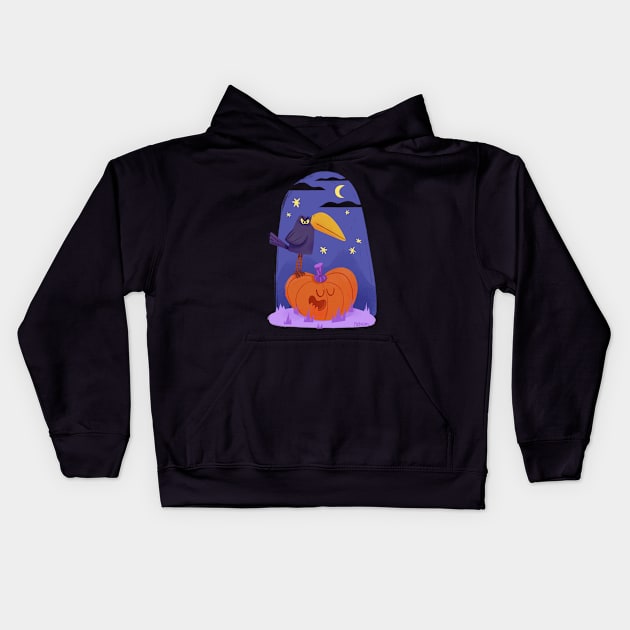 Crow and Pumpkin Kids Hoodie by azbeen